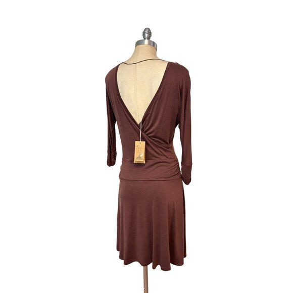 Prana Simone Plum Low-Cut Back Jersey-Knit A-Line Dress Small NWT - Picture 3 of 5